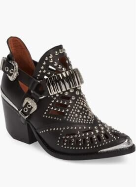 Jeffrey Campbell Calhoun Black Studded Cutout Western Ankle Boots Size 6.5